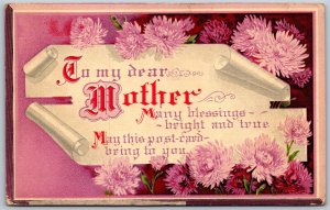 Vtg Greetings To My Dear Mother Poem Flowers 1910s Old Postcard