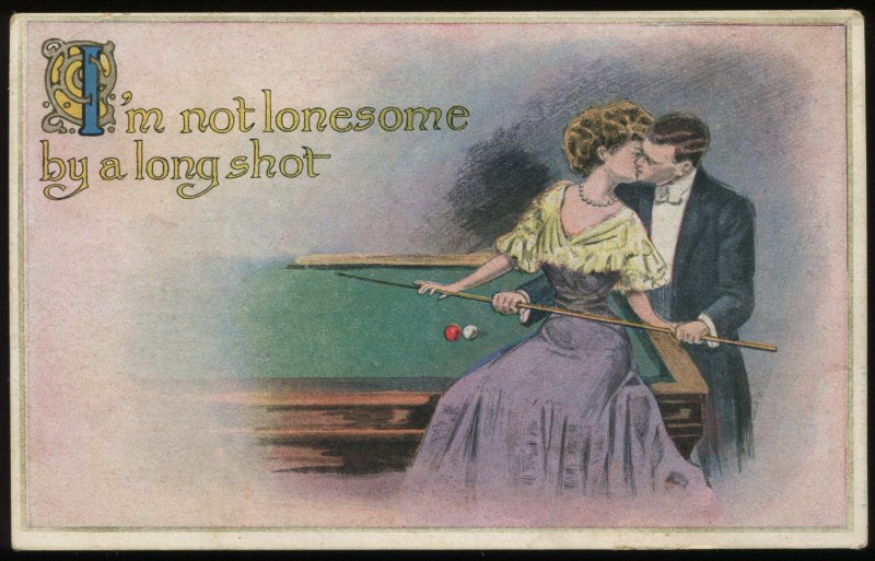 I'm Not Lonesome by a Long Shot. Vintage romantic card. Billiards, Pool