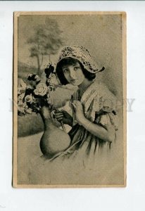 3156430 Girl Little Red Cap w/ Roses Vintage RARE Russia PC