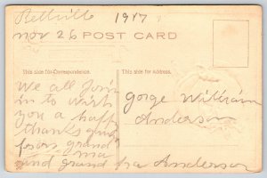 Winsch~Thanksgiving Greetings~Turkey~Giant Pumpkin~Girl & Boy~Emb~c1910 Postcard