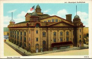 Vtg 1930's Municipal Auditorium Denver Colorado CO Linen Postcard