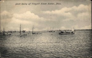 Vineyard Haven Harbor Massachusetts MA Yacht Race c1910 Vintage Postcard