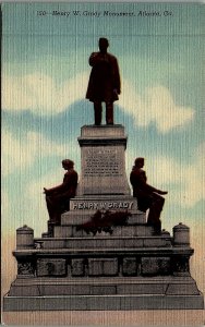 HENRY W. GRADY MONUMENT, ATLANTA, GA LINEN POSTCARD 20-13