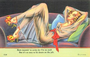 Curt Teich Semi-Nude Comic Woman I'm no snob Linen Postcard