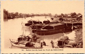 Postcard Cambodia View from the Kha-Nhoi bridge - boats along shore