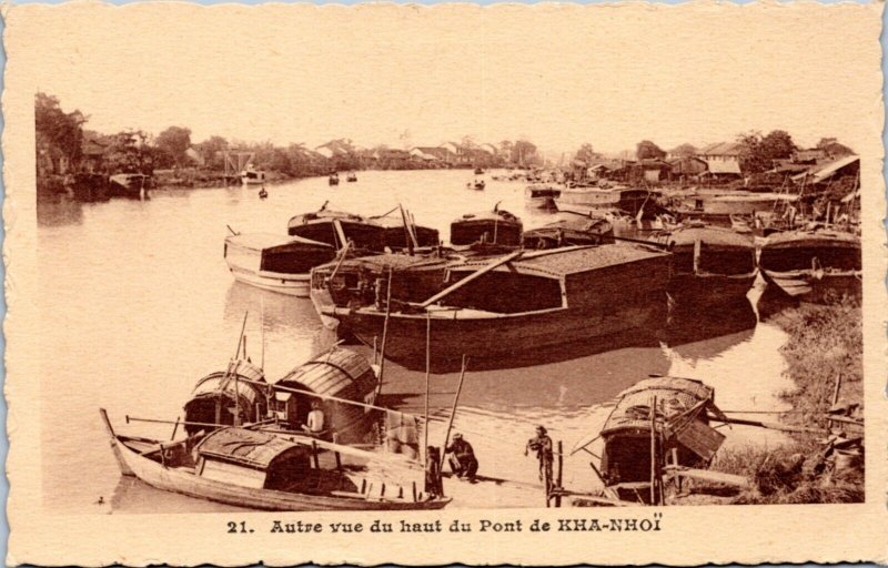 Postcard Cambodia View from the Kha-Nhoi bridge - boats along shore 