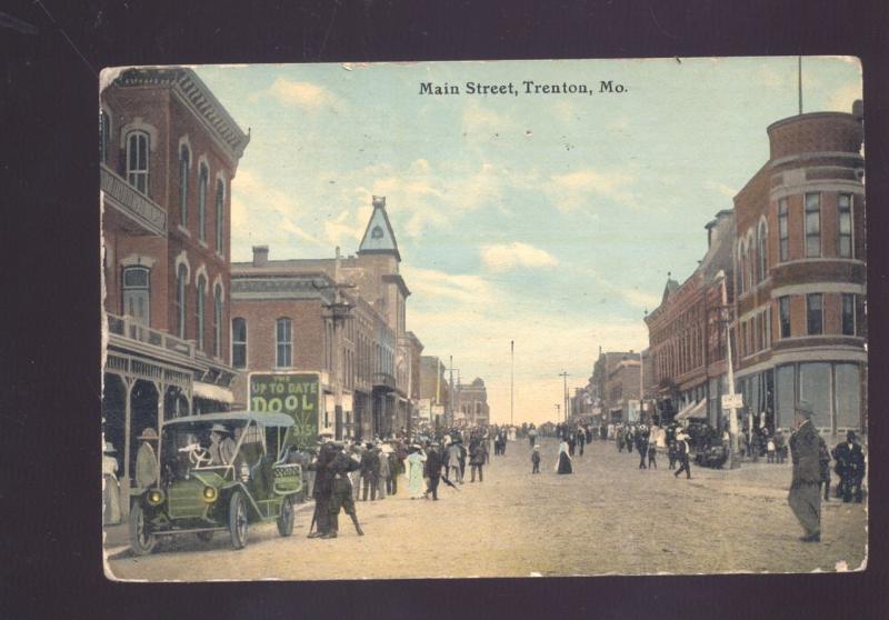 TRENTON MISSOURI DOWNTOWN MAIN STREET POOL BILLIARDS HALL VINTAGE MO. POSTCARD