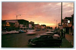 Estevan Sask Canada Postcard Main Street at Sunset  Shoe Ladies Wear c1960's