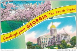 Greetings From Georgia Showing State Capitol and Peach Blossoms