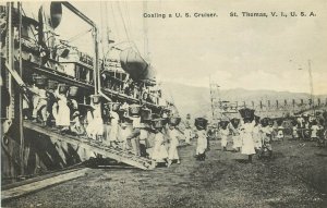 c1910 Postcard; Coaling a U.S. Cruiser, St. Thomas, US Virgin Islands, Unposted