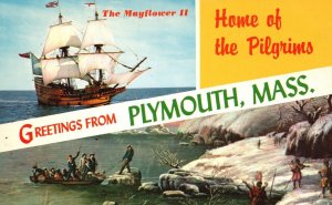 Vintage Postcard Greetings From Plymouth Massachusetts Home Of Pilgrims