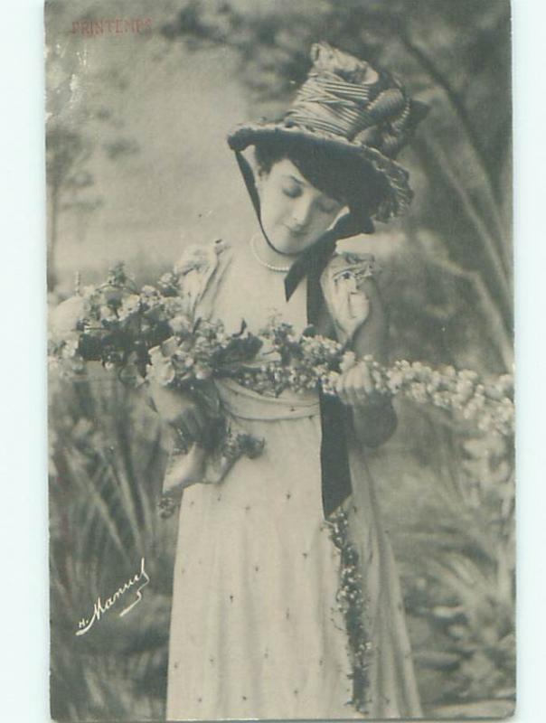 foreign Pre-1907 Fashion Postcard EUROPEAN WOMAN WEARING FASHIONABLE HAT AC2534