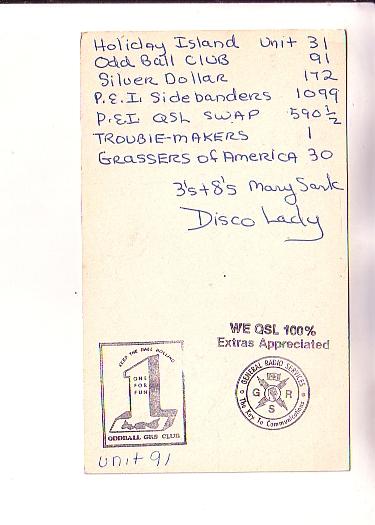 QSL Disco Lady Record Pl Cornwall Prince Edward Island