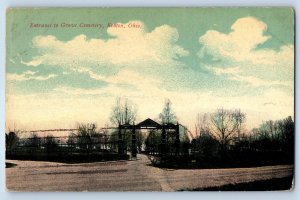 1914 Kenton Ohio Vintage Postcard Entrance Grove Cemetery Gate Exterior Posted