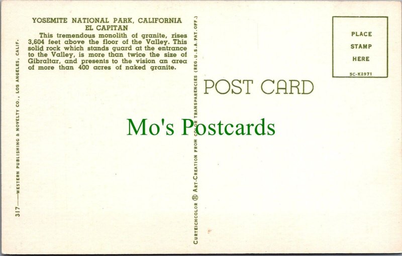 America Postcard - Yosemite National Park, California - El Capitan  RS32162