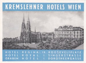 Austria Vienna Wien Kremslehner Hotels Vintage Luggage Label lbl0061