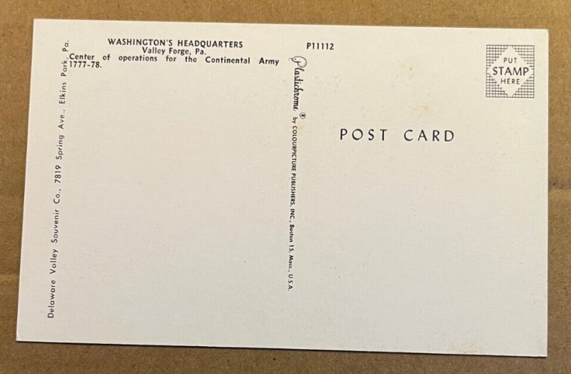 UNUSED POSTCARD - WASHINGTON'S HDQTS., VALLEY FORGE, PA.