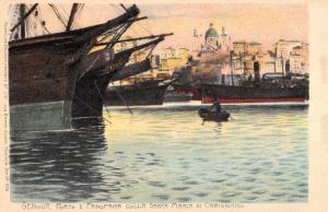 Ship Boating Port in Genova Italy Santa Maria  Antique Postcard L992