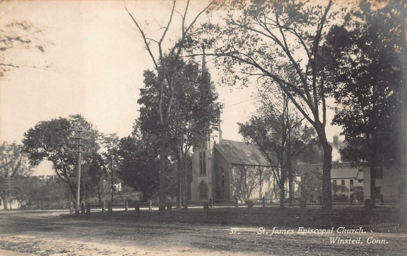 RPPC ST. JAMES EPISCOPAL CHURCH WINSTED CONNECTICUT REAL PHOTO POSTCARD (c.1905)