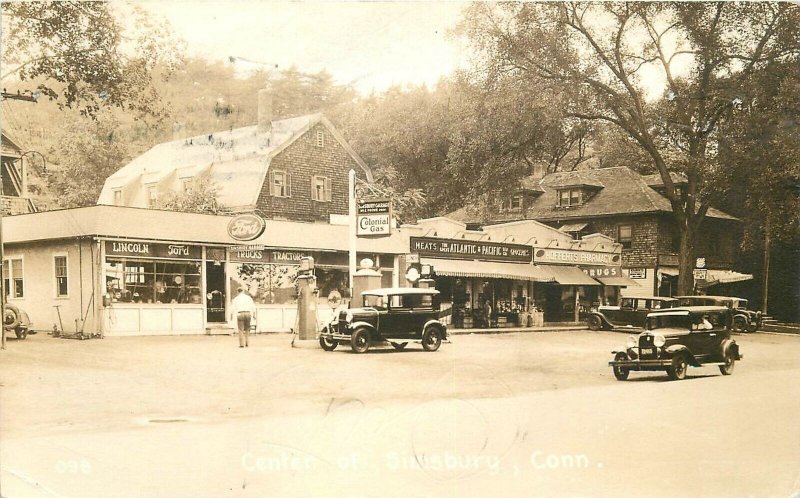 Postcard RPPC Photo Connecticut Simsbury Street Scene 22-13532