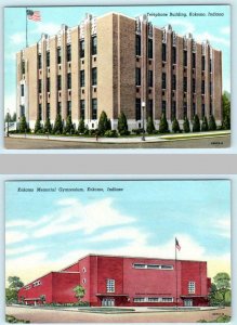 2 Postcards KOKOMO, Indiana IN ~ TELEPHONE BUILDING, Memorial Gymnasium c1940s