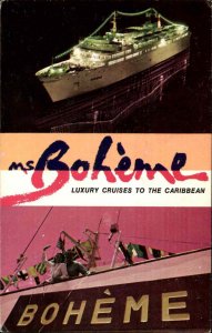 Ms Boheme Ocean Liner Cruise Ship Ad Passenger Msg Vintage Postcard