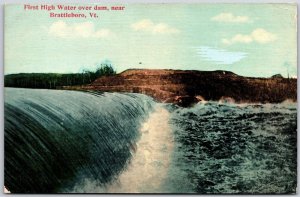 1911 First High Water Over Dam Near Brattleboro Vermont Antique Posted Postcard