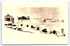 1930s ALASKA DOG SLED TEAM IGLOO DOGHOUSES HUSKY MALAMUTE RPPC POSTCARD P2419