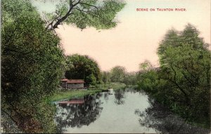Scene Taunton River Reflection Antique Divided Back Diverman Son Mass Postcard 