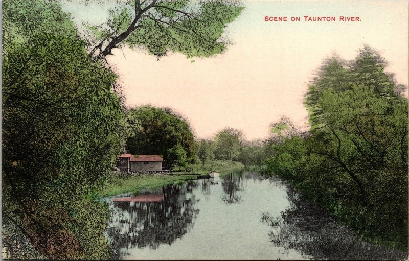 Scene Taunton River Reflection Antique Divided Back Diverman Son Mass Postcard 