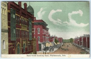 c1900s Plattsmouth, Neb. Main Street Look East Lith Photo Postcard Downtown A27 