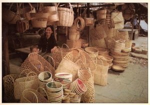 Phnom Penh Craft Workers Cambodia Basket Making Kampuchean Postcard