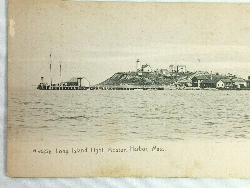 Vintage Postcard 1900's Long Island Light Boston Harbor MA Massachusetts