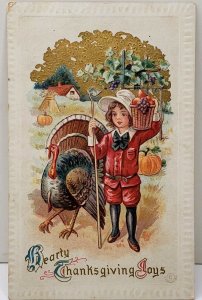 Hearty Thanksgiving Joys Boy with Fruit and Turkey Postcard A2