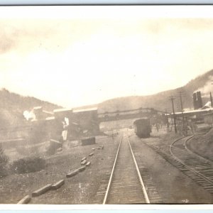 c1920s Mystery Railway RPPC Industry Train Depot Mine? Real Photo Postcard A95