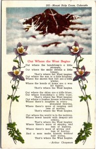 Poscard CO poem - Mount Holy Cross and Out Where the West Begins