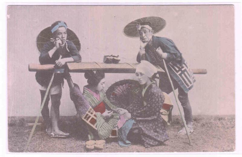 Japanese Woman Litter Carry Carriers Japan 1907c postcard