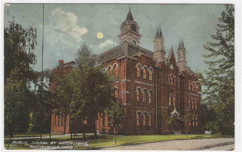 Public School by Moonlight Barnesville Ohio 1910c postcard