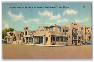 c1940's La Fonda Hotel End Of Santa Fe Trail Cars Santa Fe NM Vintage Postcard