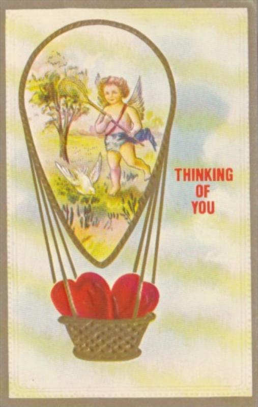 Valentine's Day Cupid With Basket Of Hearts Hot Air Balloon