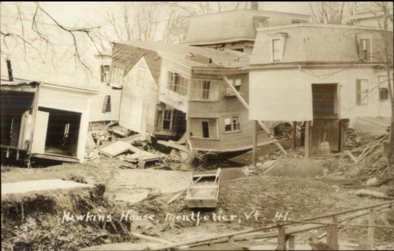 Montpelier VT Hawkins House Flood Damage 1927 Real Photo Postcard