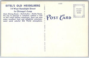 Chicago Illinois 1940s Postcard Eitel's Old Heidelberg Dining Room Rathskeller