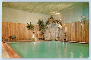 Morton Grove Illinois IL Postcard Safari Motor Lodge Indoor Waterfall Pool c1960