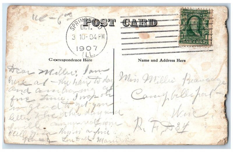 1907 Compliments Illinois Business College Springfield Illinois Vintage Postcard