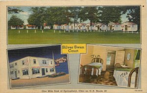 1956 Springfield Ohio Silver Swan Court multi View Teich linen Postcard 25-6911