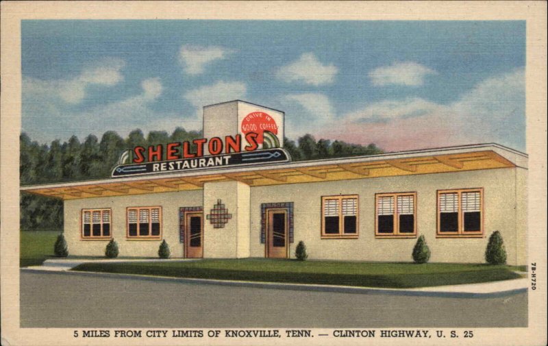 Knoxville TN Clinton Hwy US 25 Shelton Restaurant NICE LINEN Postcard