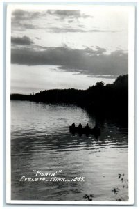 c1940 Fishin Exterior Canoe Boat Lake Eveleth Minnesota MN RPPC Photo Postcard