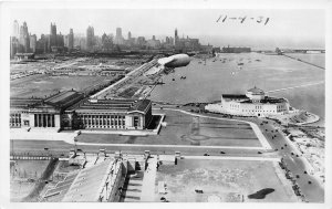 J48/ Chicago Illinois RPPC Postcard c1940s Grant Park Blimp Buildings 366