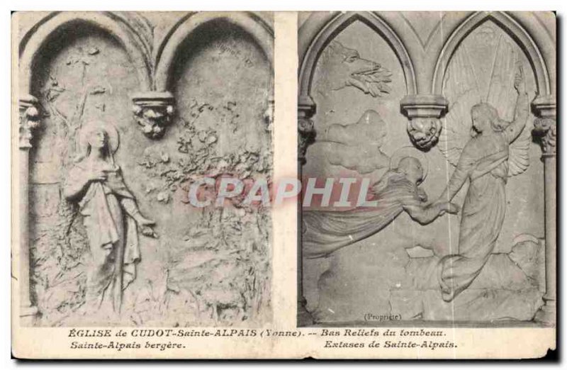 Old Postcard Church of St. Cudot Alpais Bas reliefs of the tomb