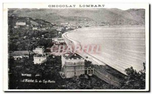 Old Postcard Menton Seen from Cap Martin Beach restaurant